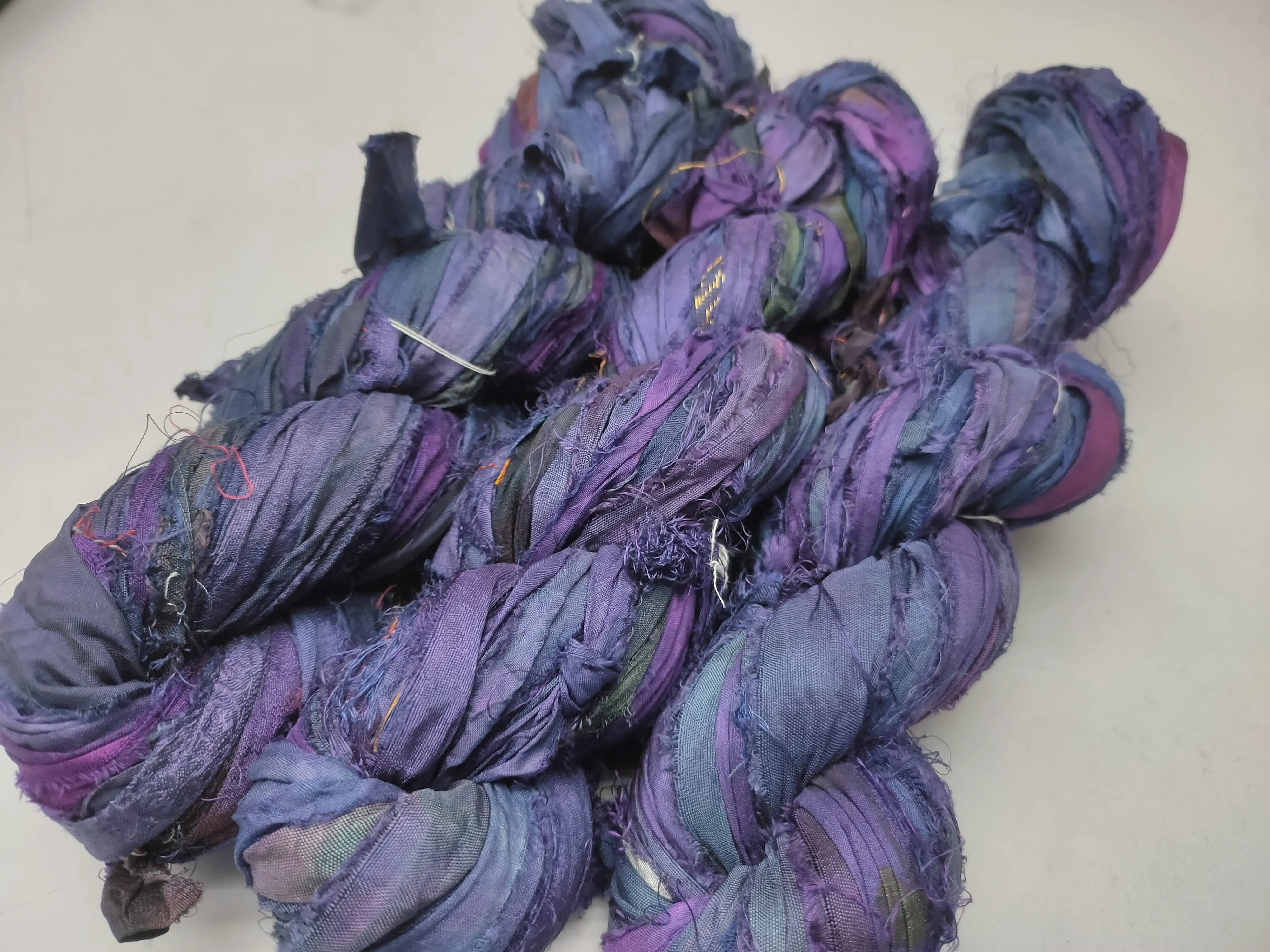 Recycled Sari Silk Ribbon - Blue Echo