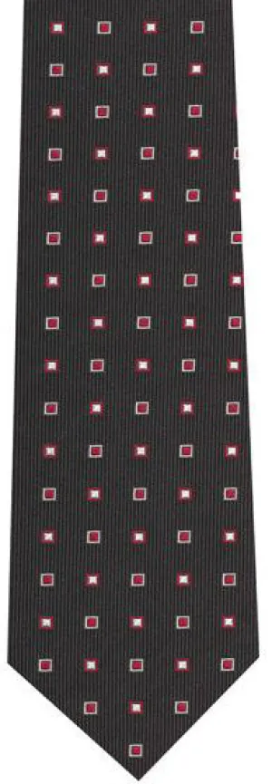 Red & White on Black English Geometric Silk Tie EGT-10