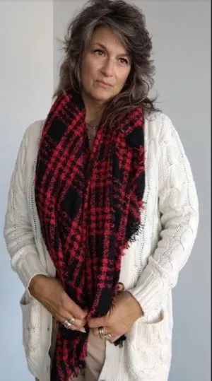 Red and Black plaid blanket scarf