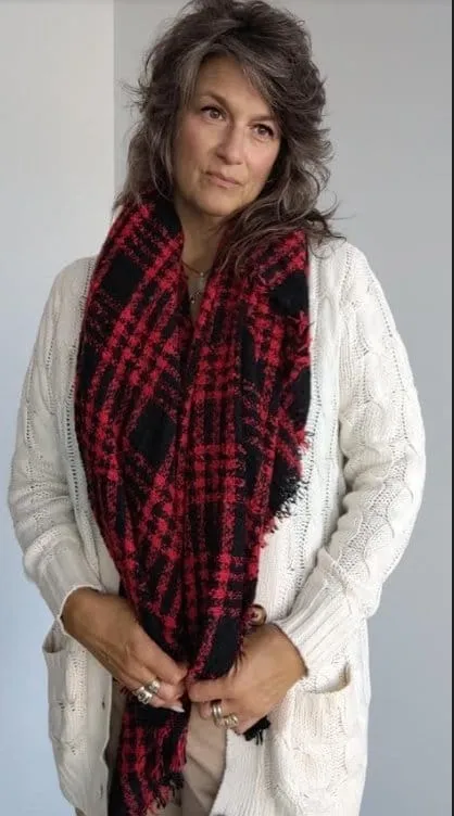 Red and Black plaid blanket scarf