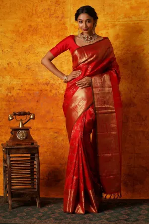 Red and Gold Kanjiveram Silk Saree