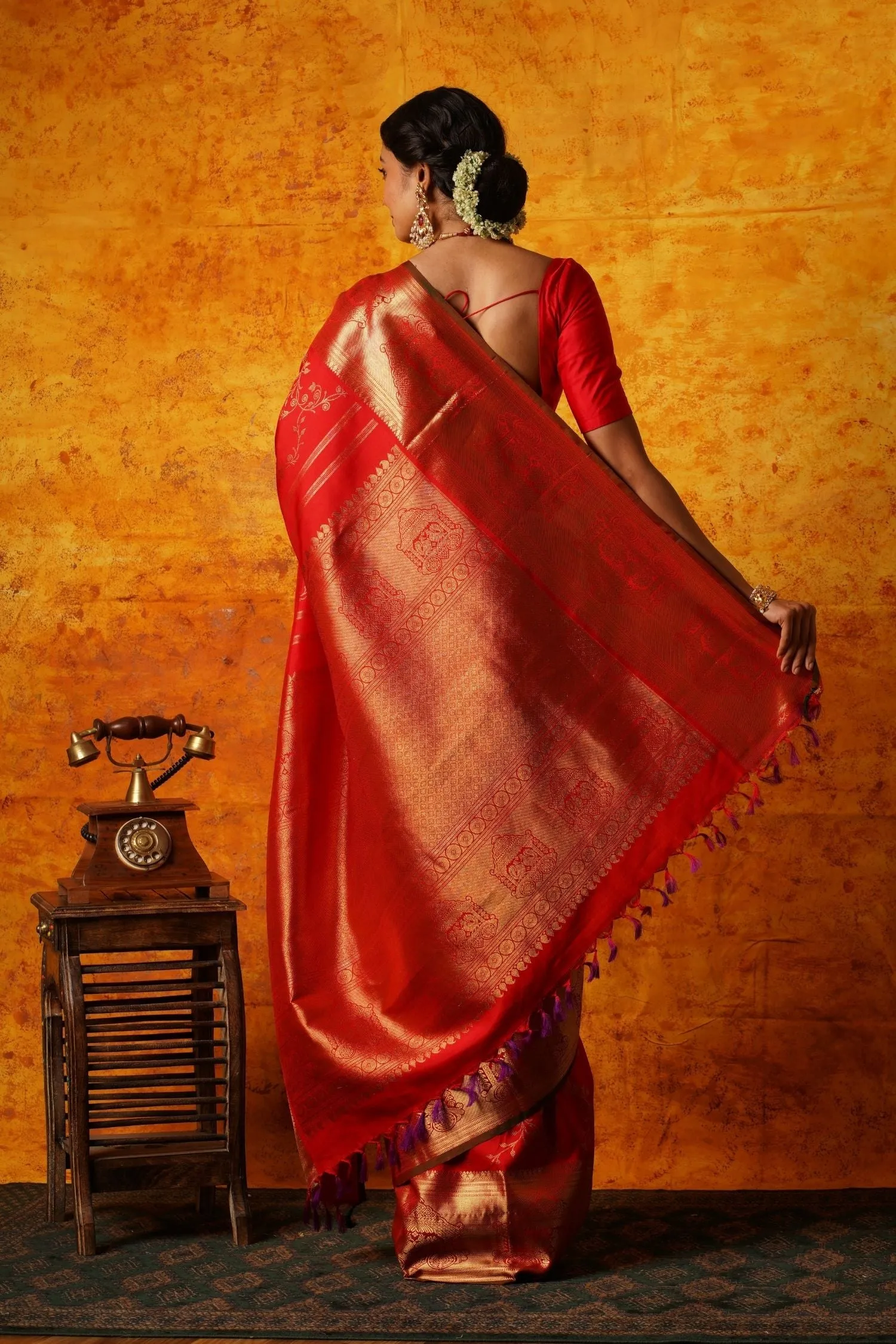 Red and Gold Kanjiveram Silk Saree