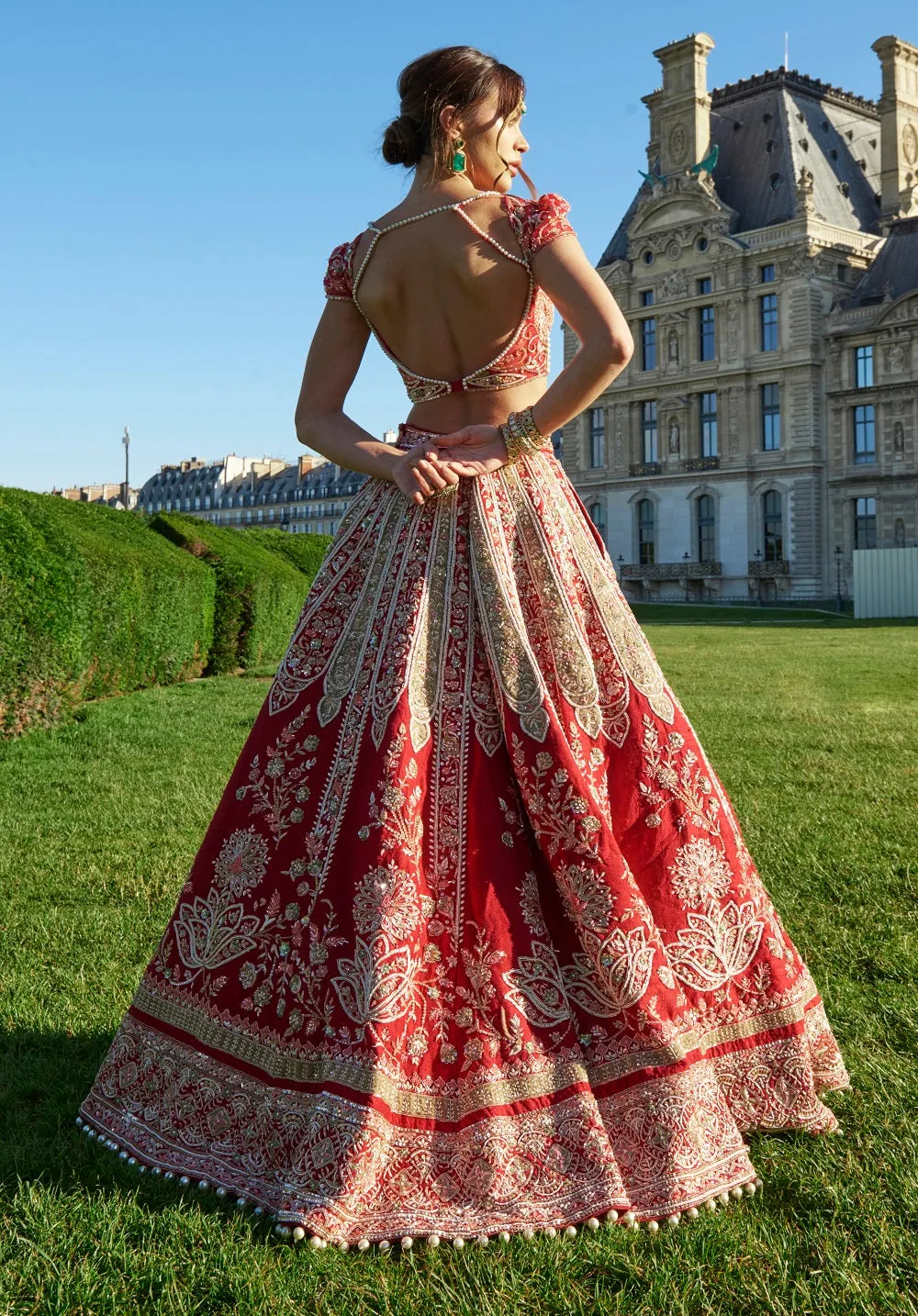 Red and Green Lehenga Set