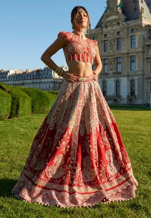Red and Green Lehenga Set