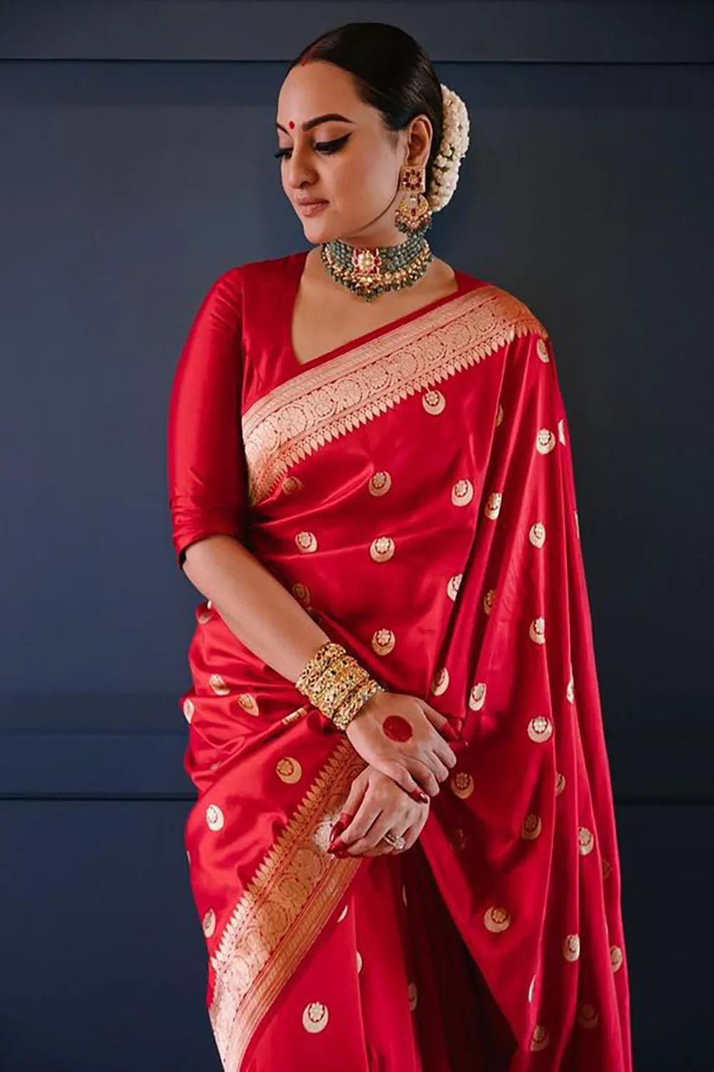 Red Banarasi Silk Saree With Zari Weaving Work