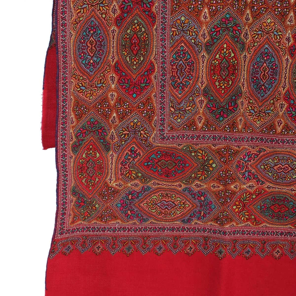 Red base Sangeen design sozni Embroidered Jamawar Pashmina Shawl