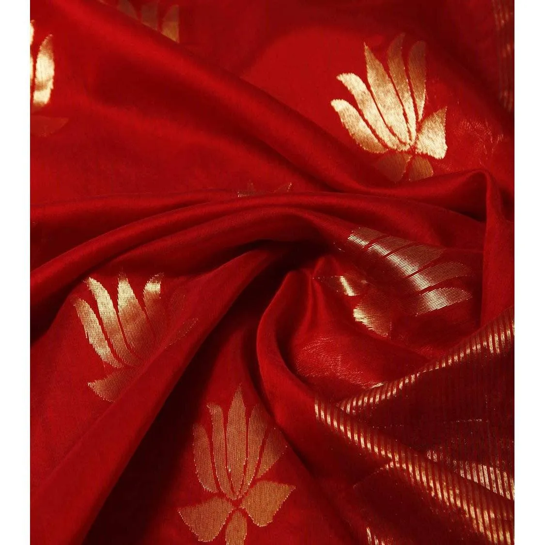 Red Chanderi Cotton Silk Saree with Zari Work
