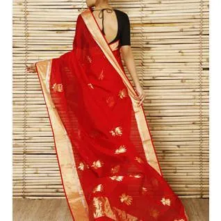 Red Chanderi Cotton Silk Saree with Zari Work