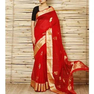 Red Chanderi Cotton Silk Saree with Zari Work