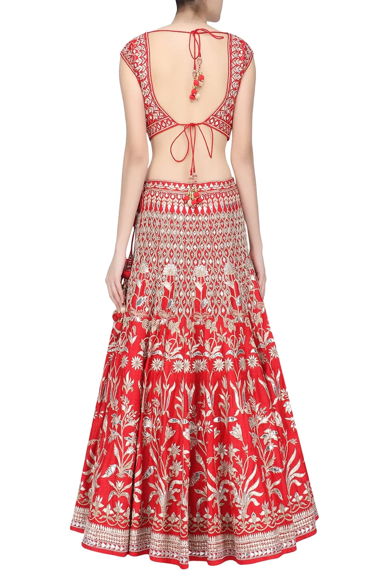 Red Color Gotta Patti Wedding Lehenga