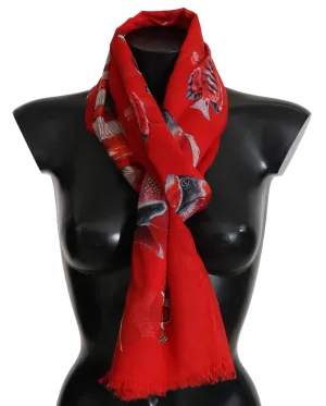 Red Fish Cotton Print Shawl Wrap Necktie Scarf