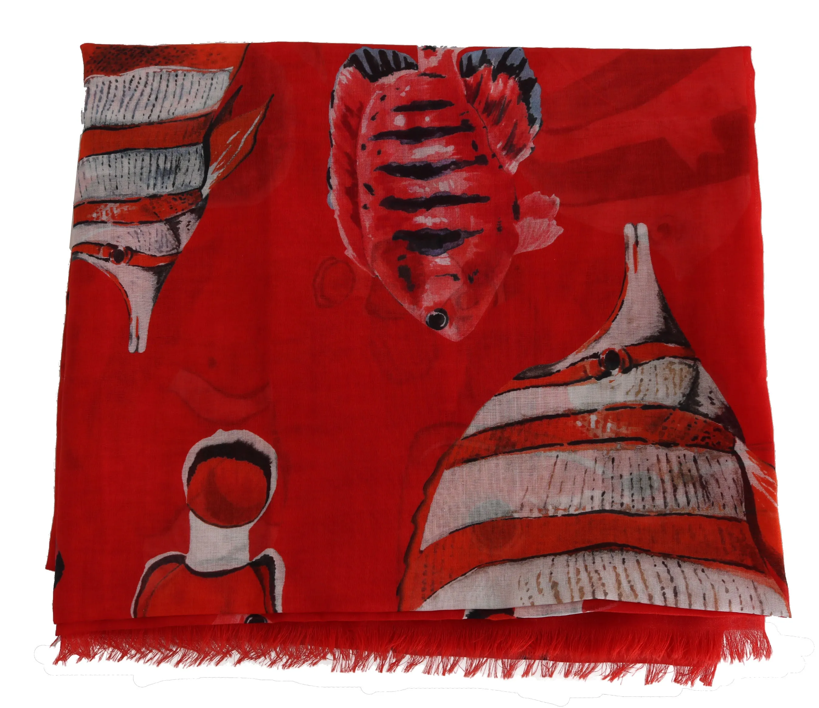 Red Fish Cotton Print Shawl Wrap Necktie Scarf