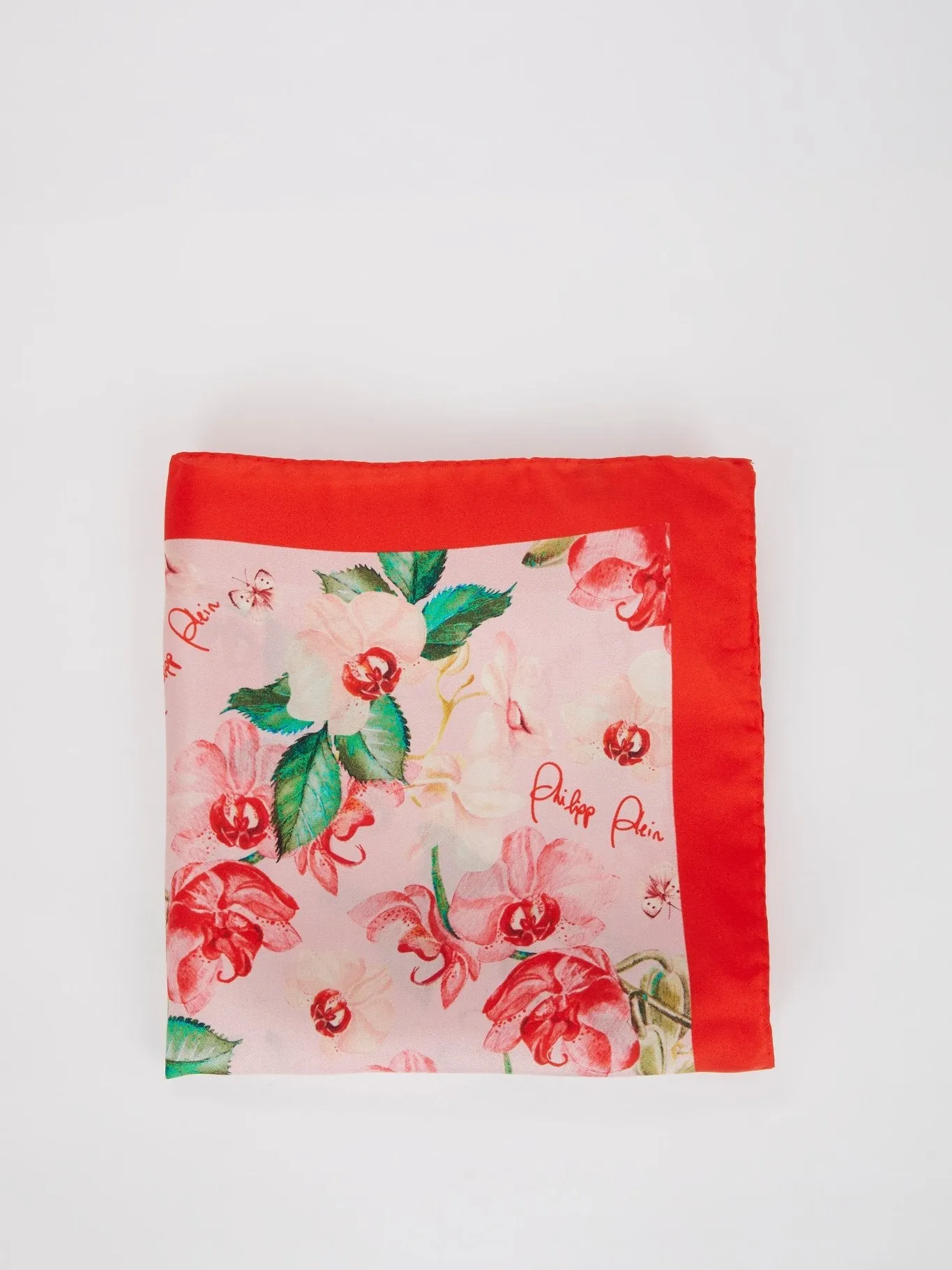 Red Floral Print Silk Scarf