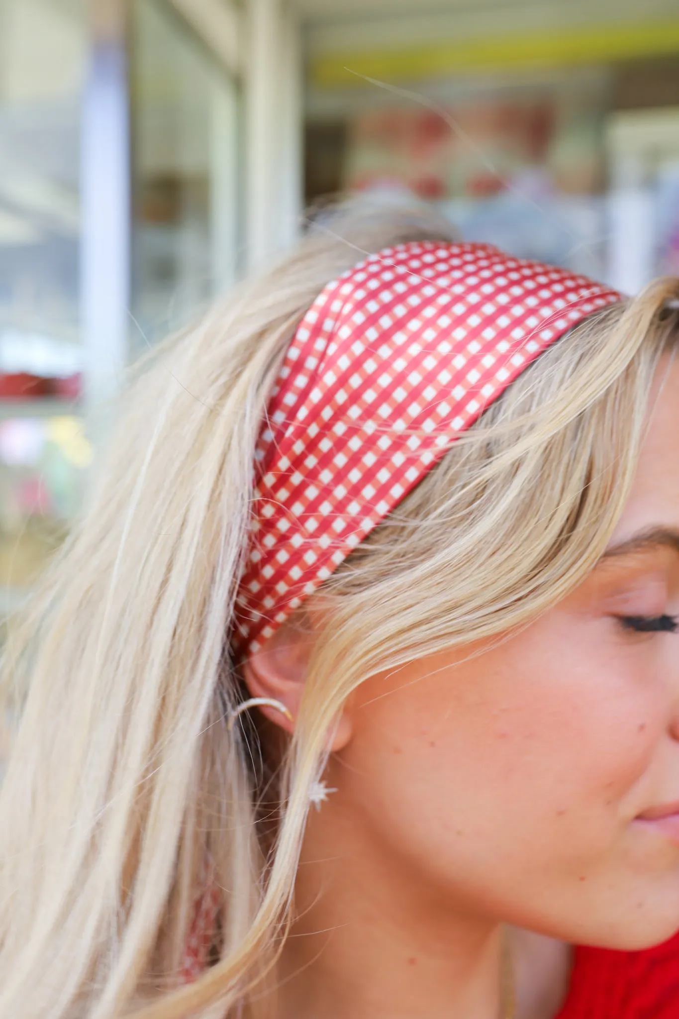 RED PLAID HAIR SCARF