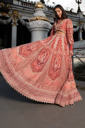 Red Puff- Sleeve Lehenga Set