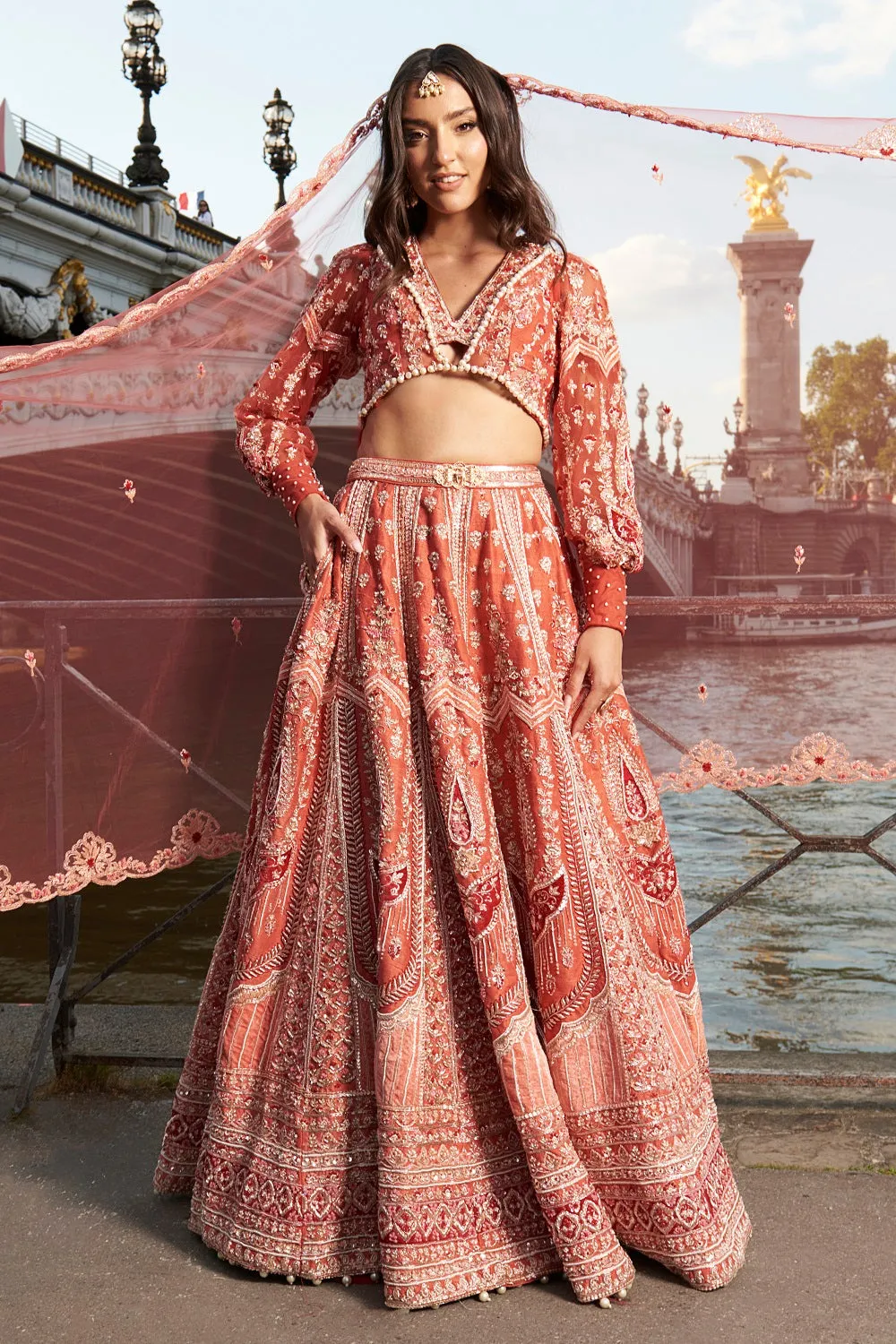 Red Puff- Sleeve Lehenga Set