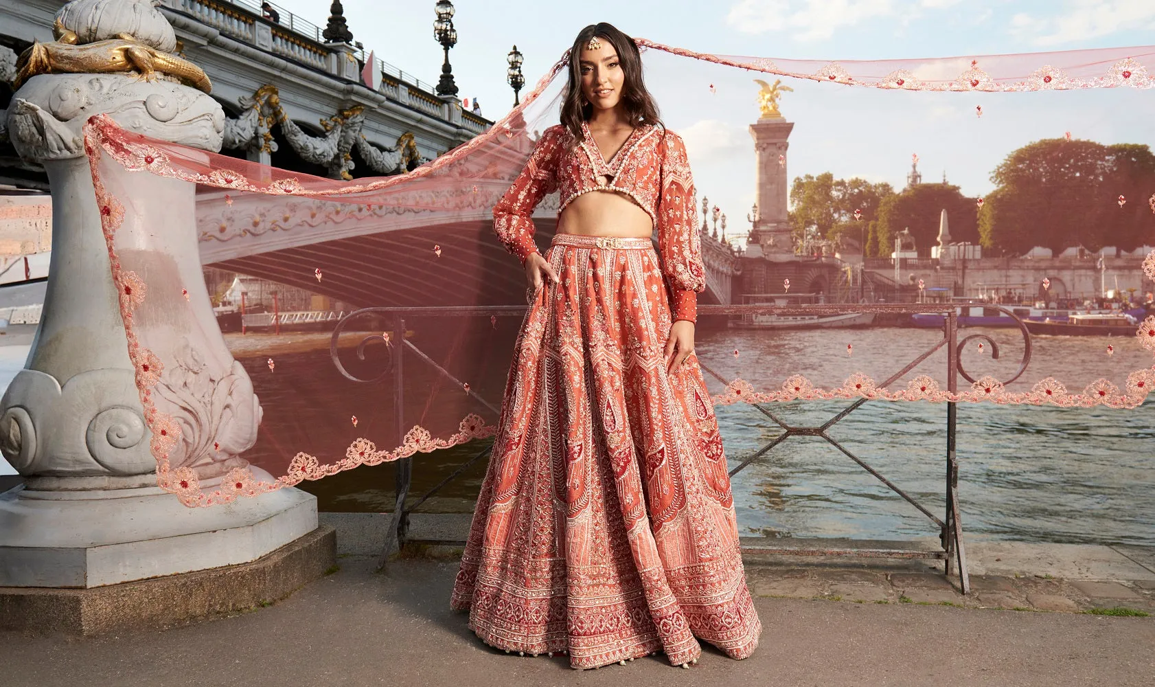 Red Puff- Sleeve Lehenga Set