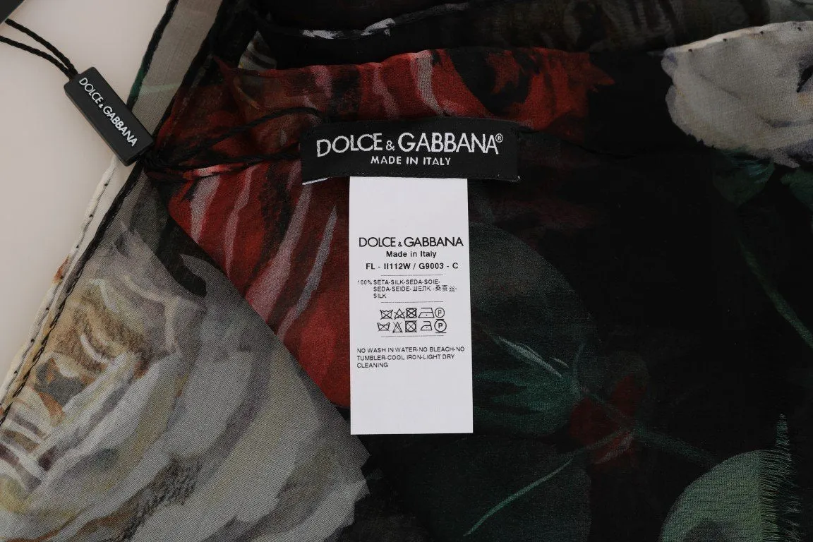 Red Roses Silk Floral Print Scarf