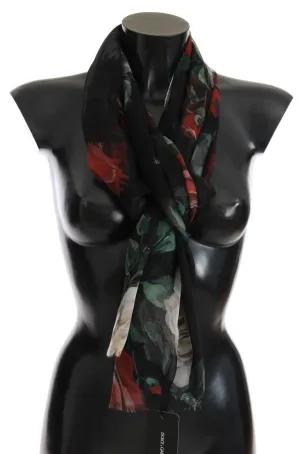 Red Roses Silk Floral Print Scarf