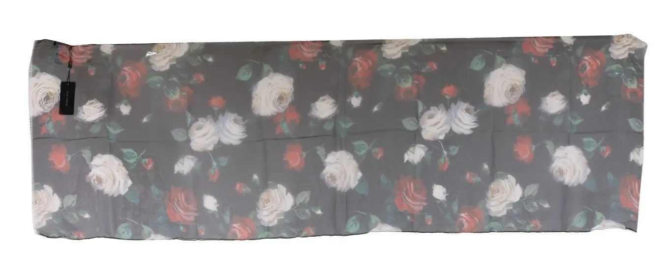 Red Roses Silk Floral Print Scarf