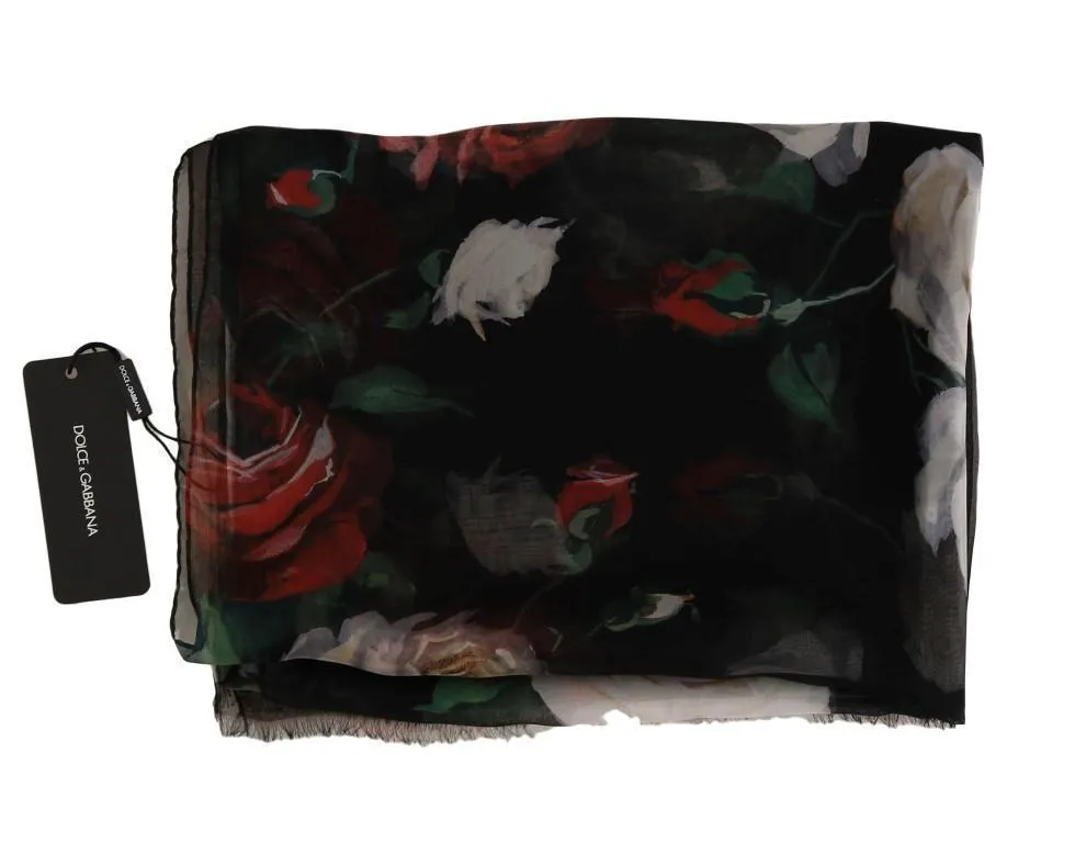 Red Roses Silk Floral Print Scarf