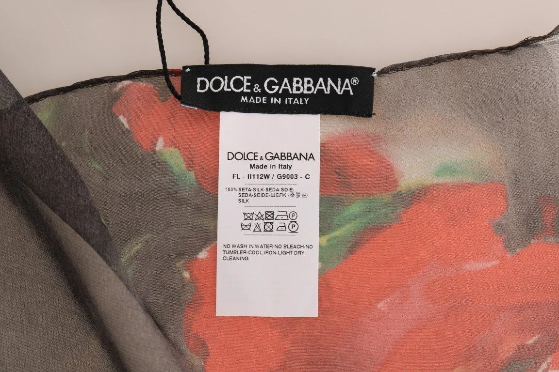 Red Roses Silk Floral Print