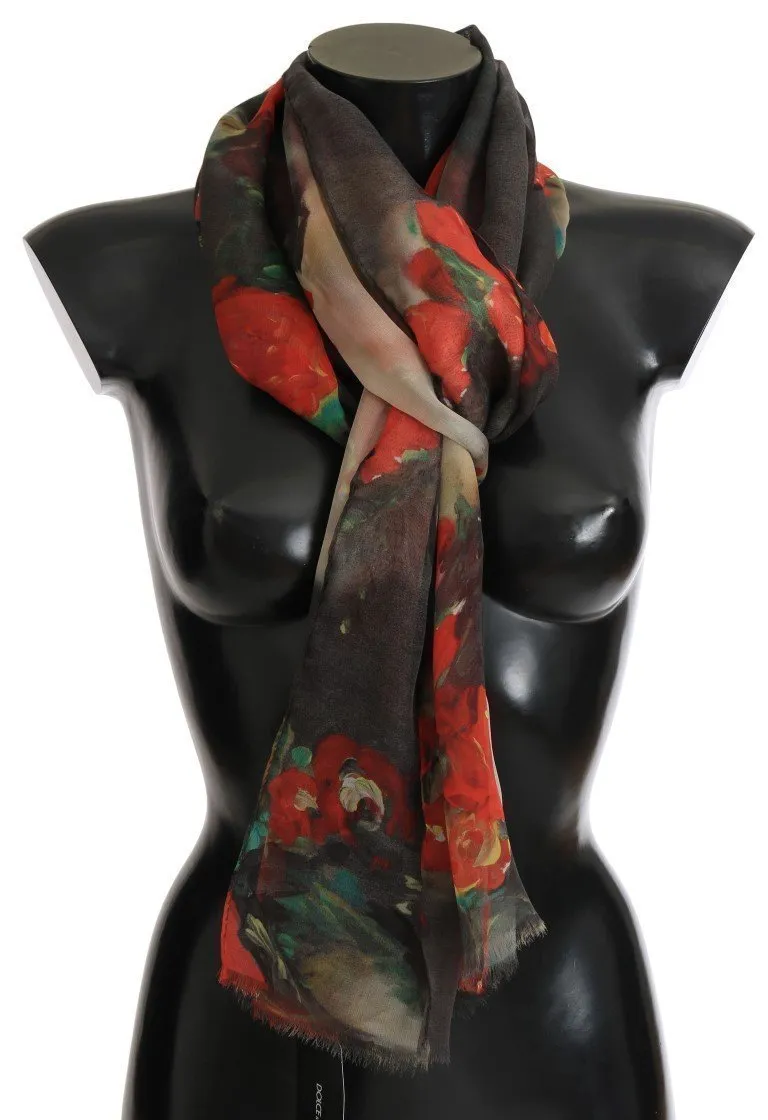 Red Roses Silk Floral Print