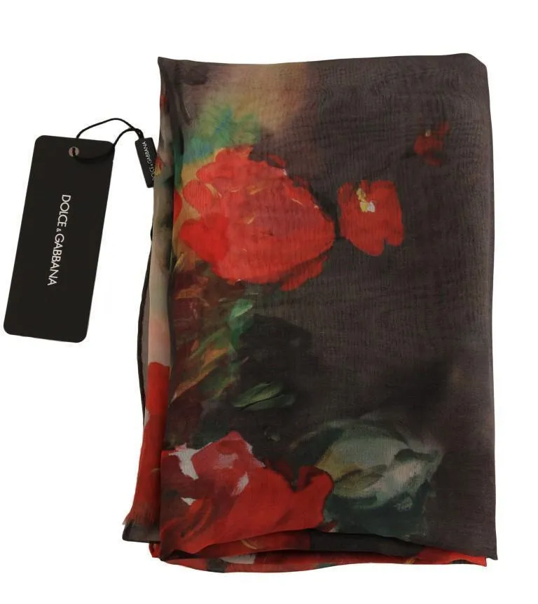 Red Roses Silk Floral Print