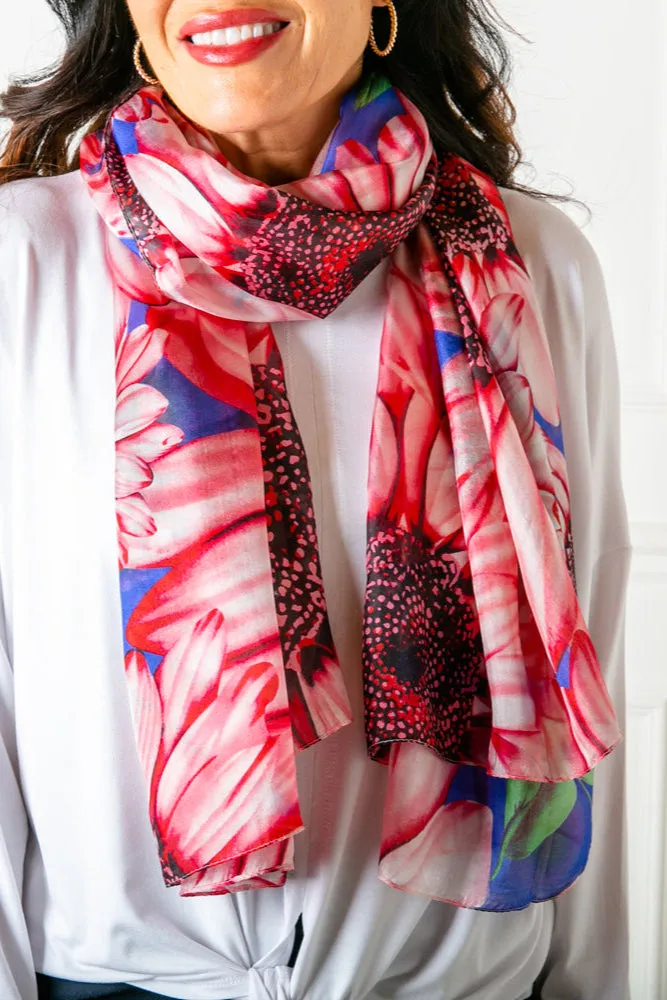 Red Sunflowers Silk Scarf