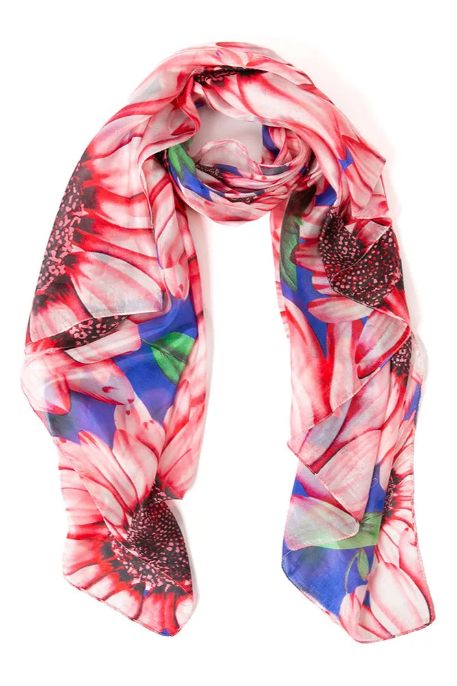 Red Sunflowers Silk Scarf