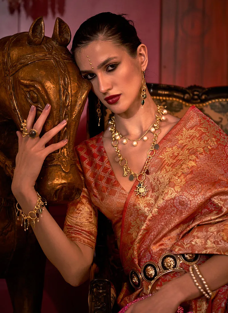 Red Weaved Handloom Kalkatti Silk Saree