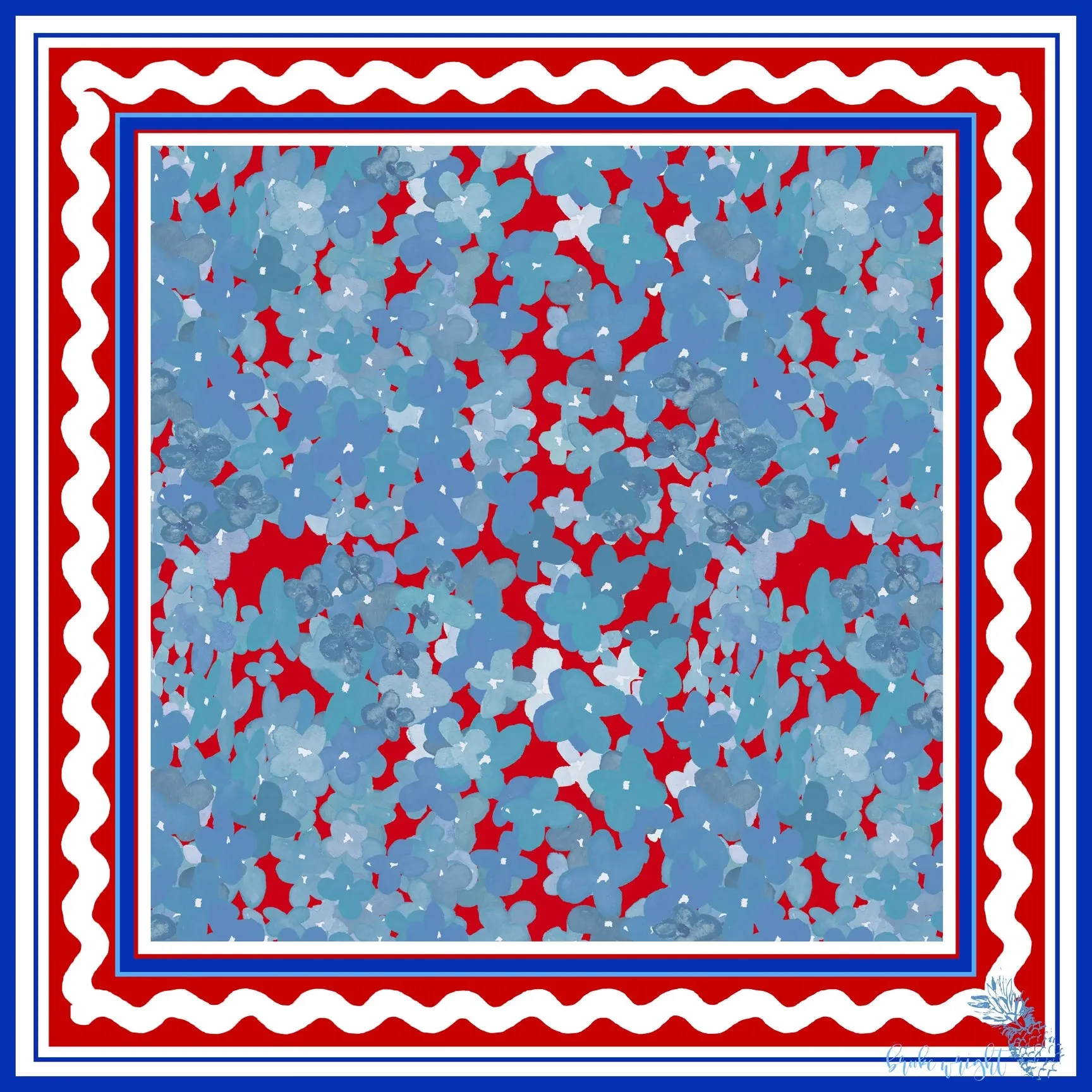 Red/Blue Ditzy Floral Scarf