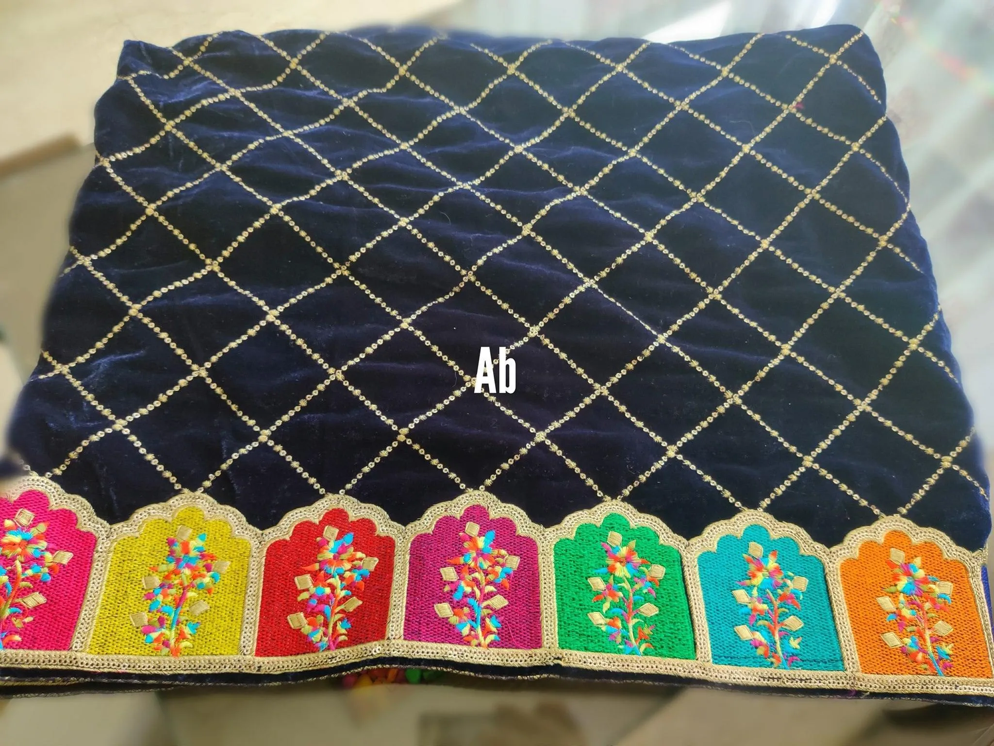 Restocked/Velvet Embroidered Shawl/D 26\Blue