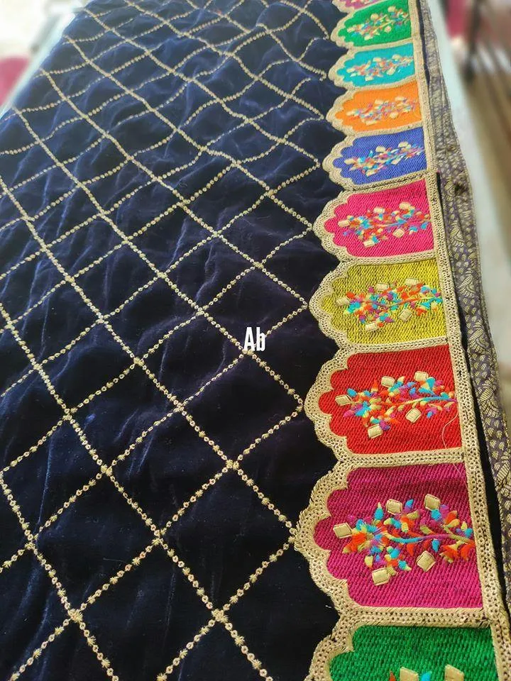 Restocked/Velvet Embroidered Shawl/D 26\Blue
