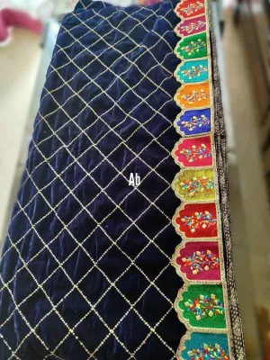 Restocked/Velvet Embroidered Shawl/D 26\Blue