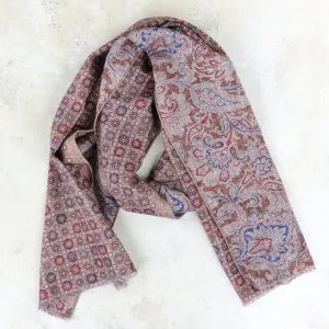 Reversible Wool Scarf - Brown Floret Neat/Paisley