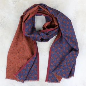 Reversible Wool Scarf - Denim Pines/Dots