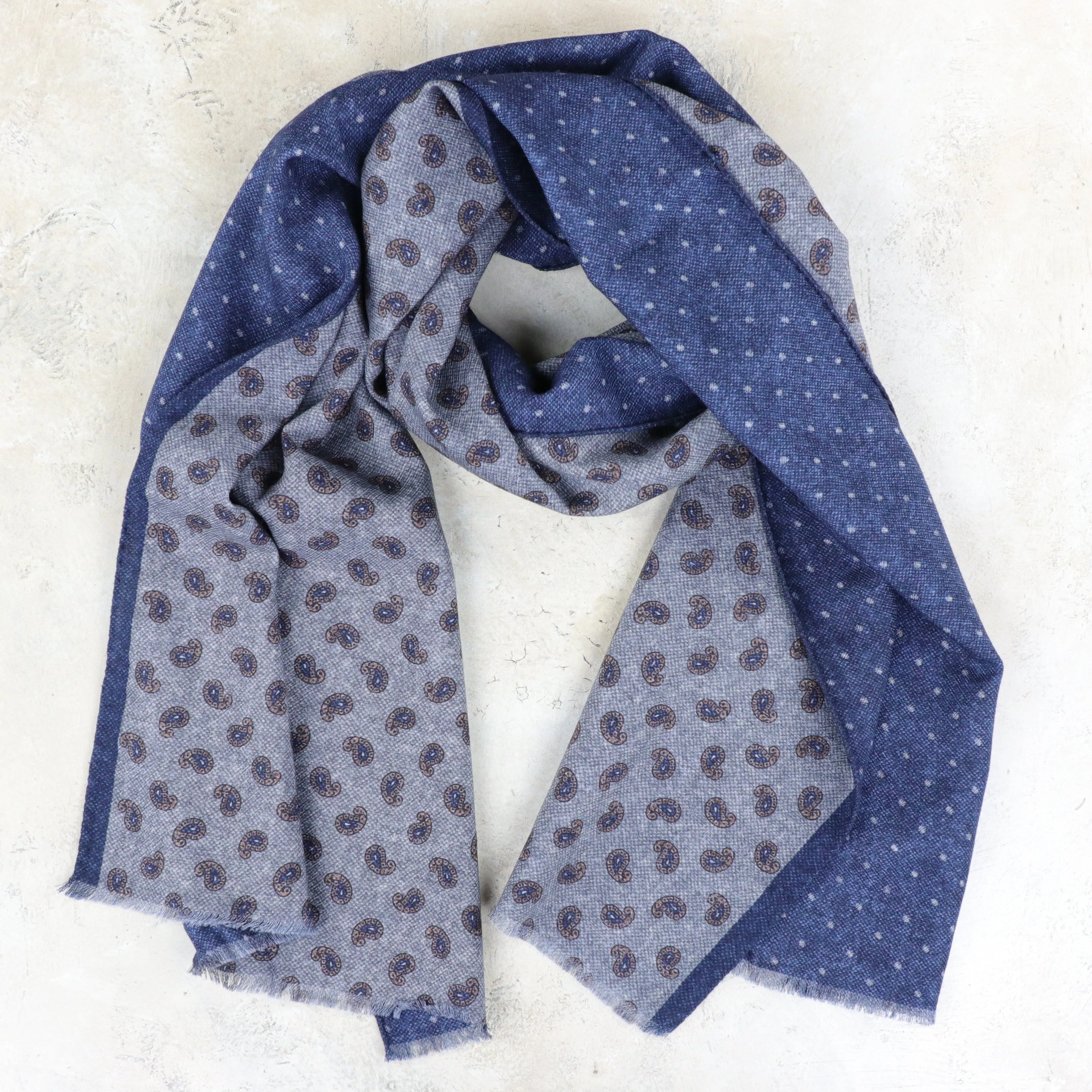 Reversible Wool Scarf - Grey Pines/Dots