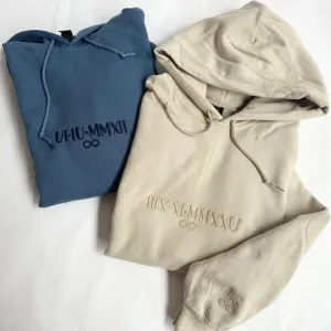 Roman Numerals Personalised Embroidered Adults Jumper or Hoody - Infinity Band