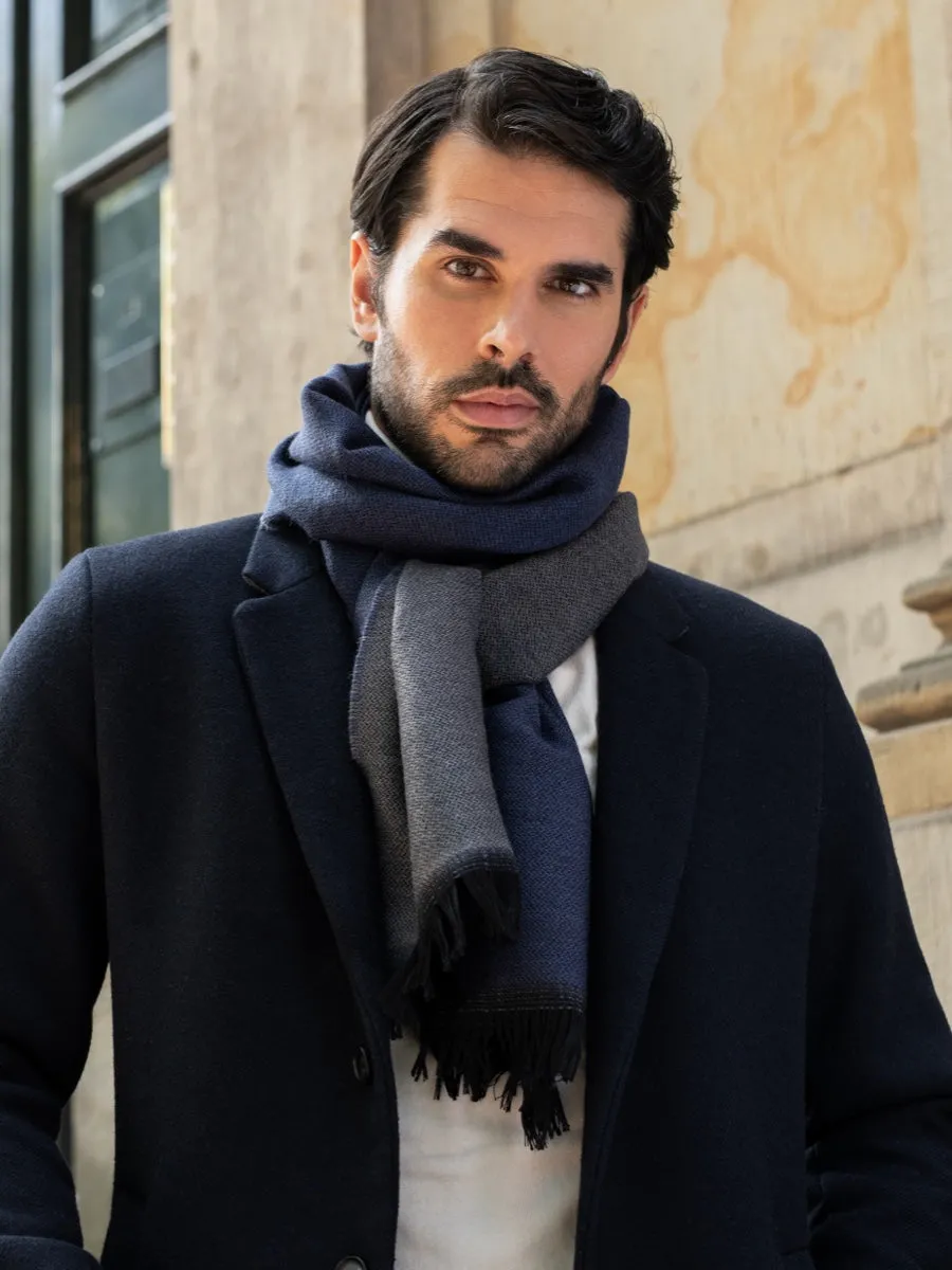Romeo (blue/grey) - warm and soft scarf from 100% wool