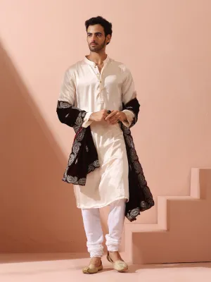 Rose Cream Satin Kurta with Gold Buttons