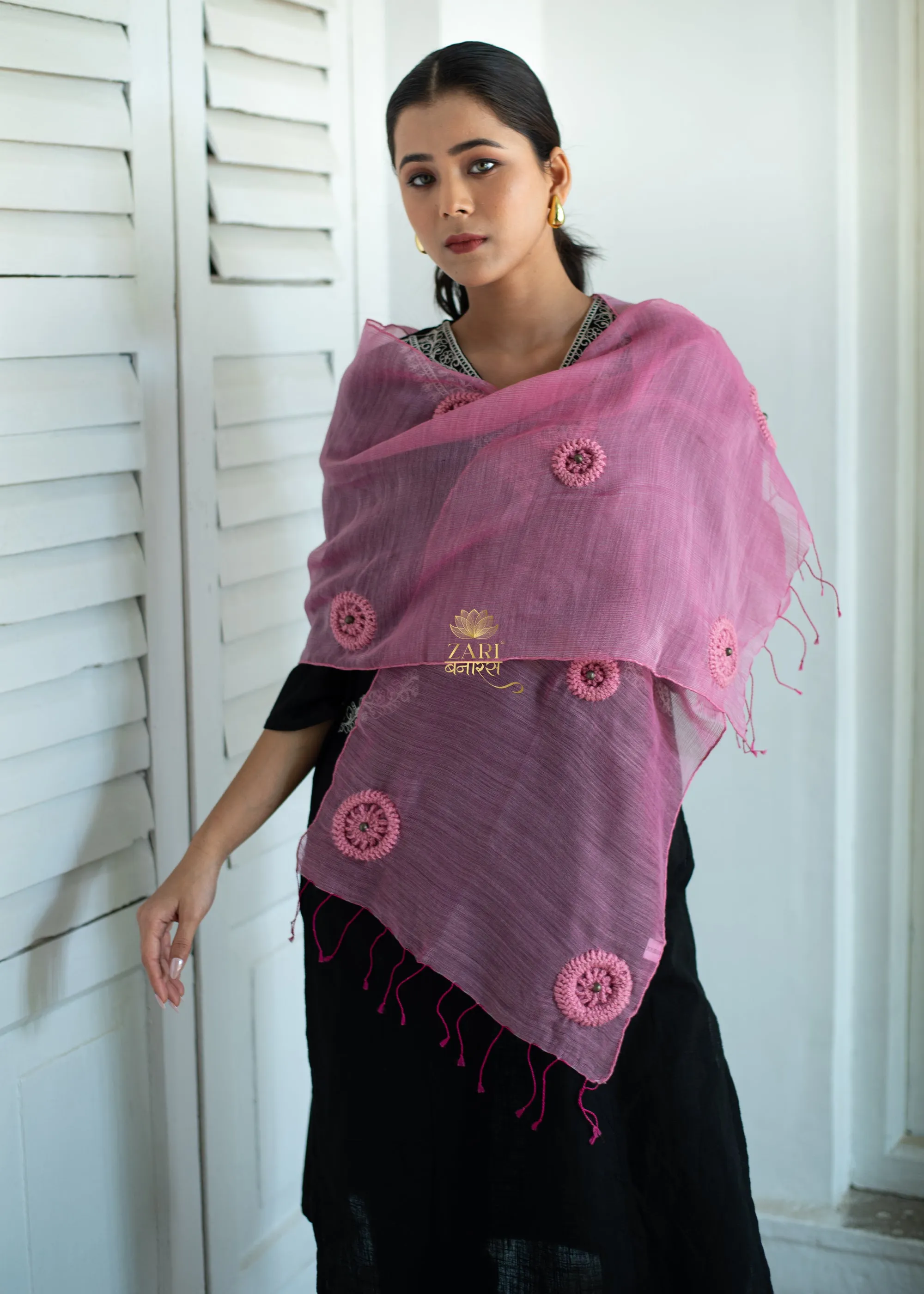 Rosebud Weave Embroidered Scarf