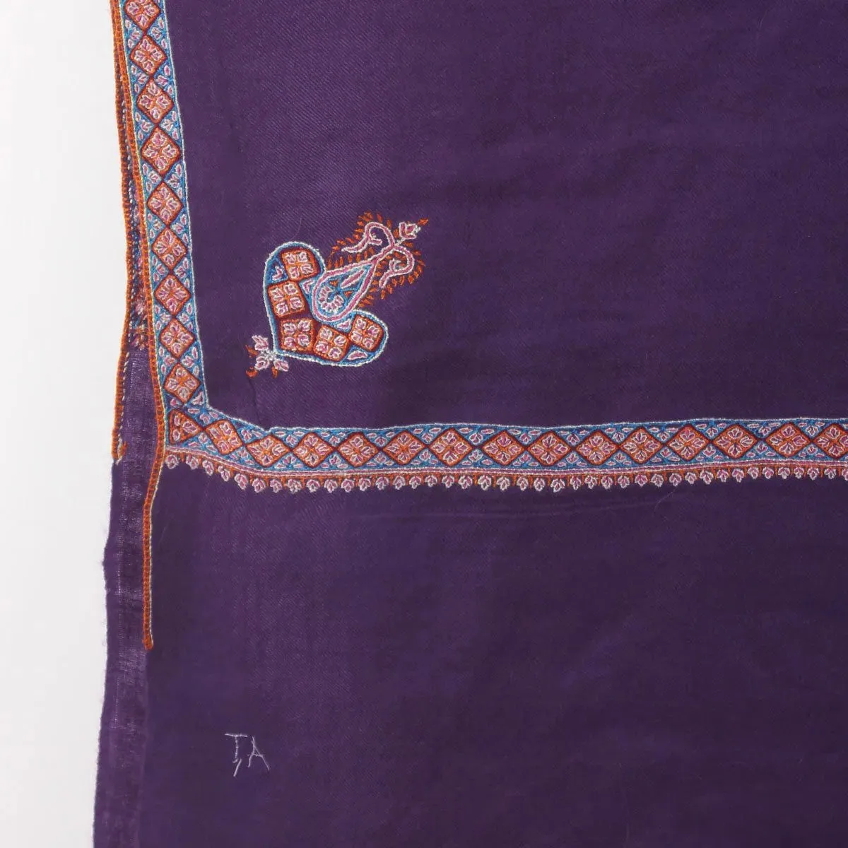Royal Blue sozni Embroidered Hashidaar Pashmina Shawl