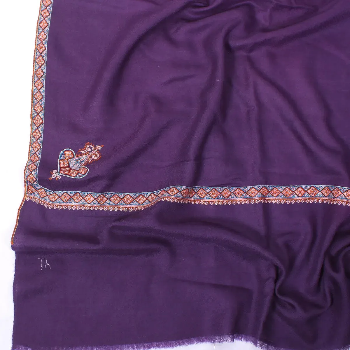 Royal Blue sozni Embroidered Hashidaar Pashmina Shawl