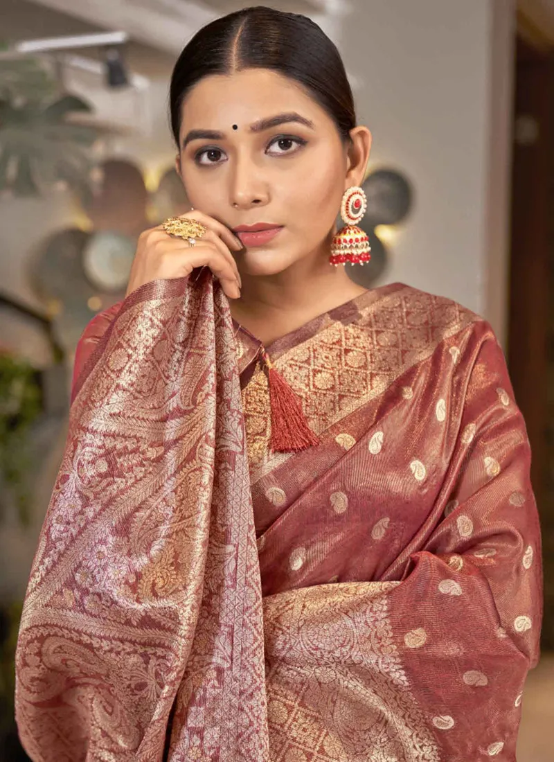 Rustic Red Jacquard Silk Festive Saree