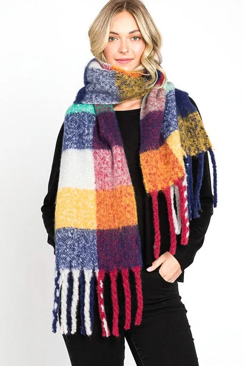 Saoirse Plaid Winter Scarf - Soft Plushy Fringe, Shawl Scarf
