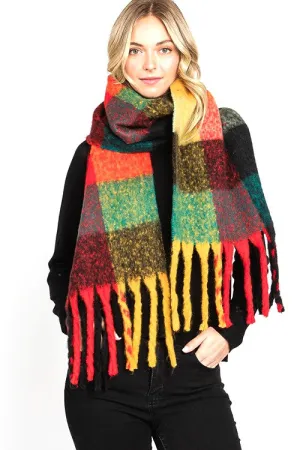 Saoirse Plaid Winter Scarf - Soft Plushy Fringe, Shawl Scarf