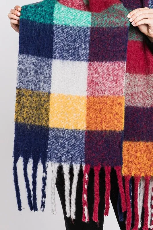 Saoirse Plaid Winter Scarf - Soft Plushy Fringe, Shawl Scarf