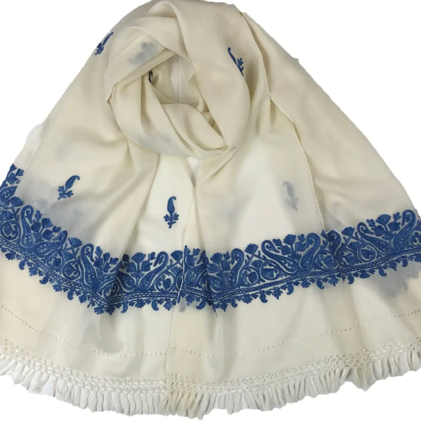 Sapphire and Ivory Embroidered Wrap