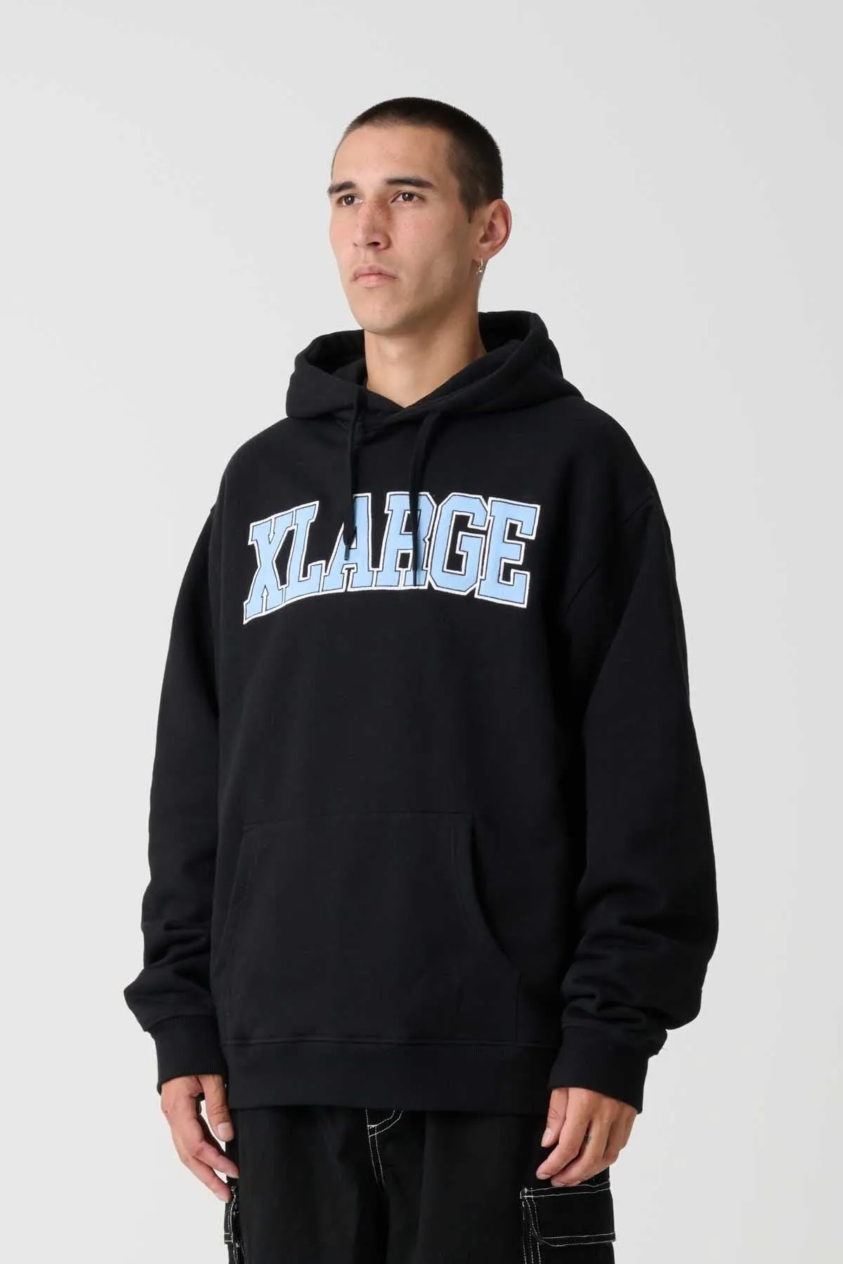 SATIN COLLEGE HOODIE - SOLID BLACK